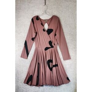 Bel Kazan Abstract Print Faux Wrap Dress Womens L Mauve Fit Flare Open Back